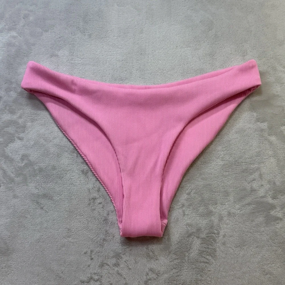 Kulani Kinis Bikini Bottoms XL Pink Ribbed Minimal Full Coverage Swim‎